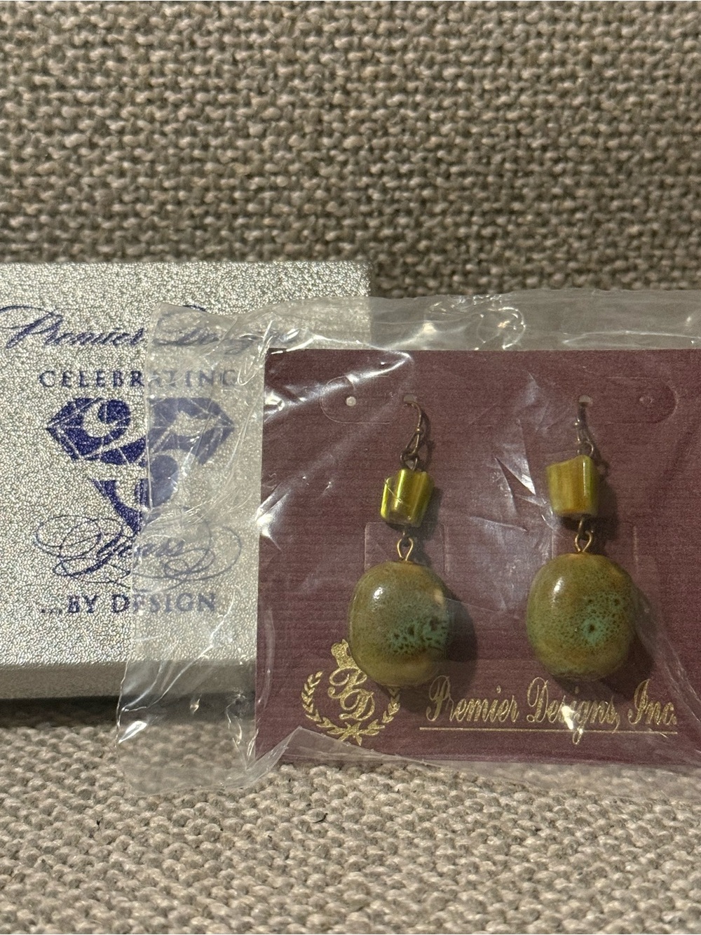 Premier Designs Island Girl Olive Green Ceramic Drop Earrings NEW